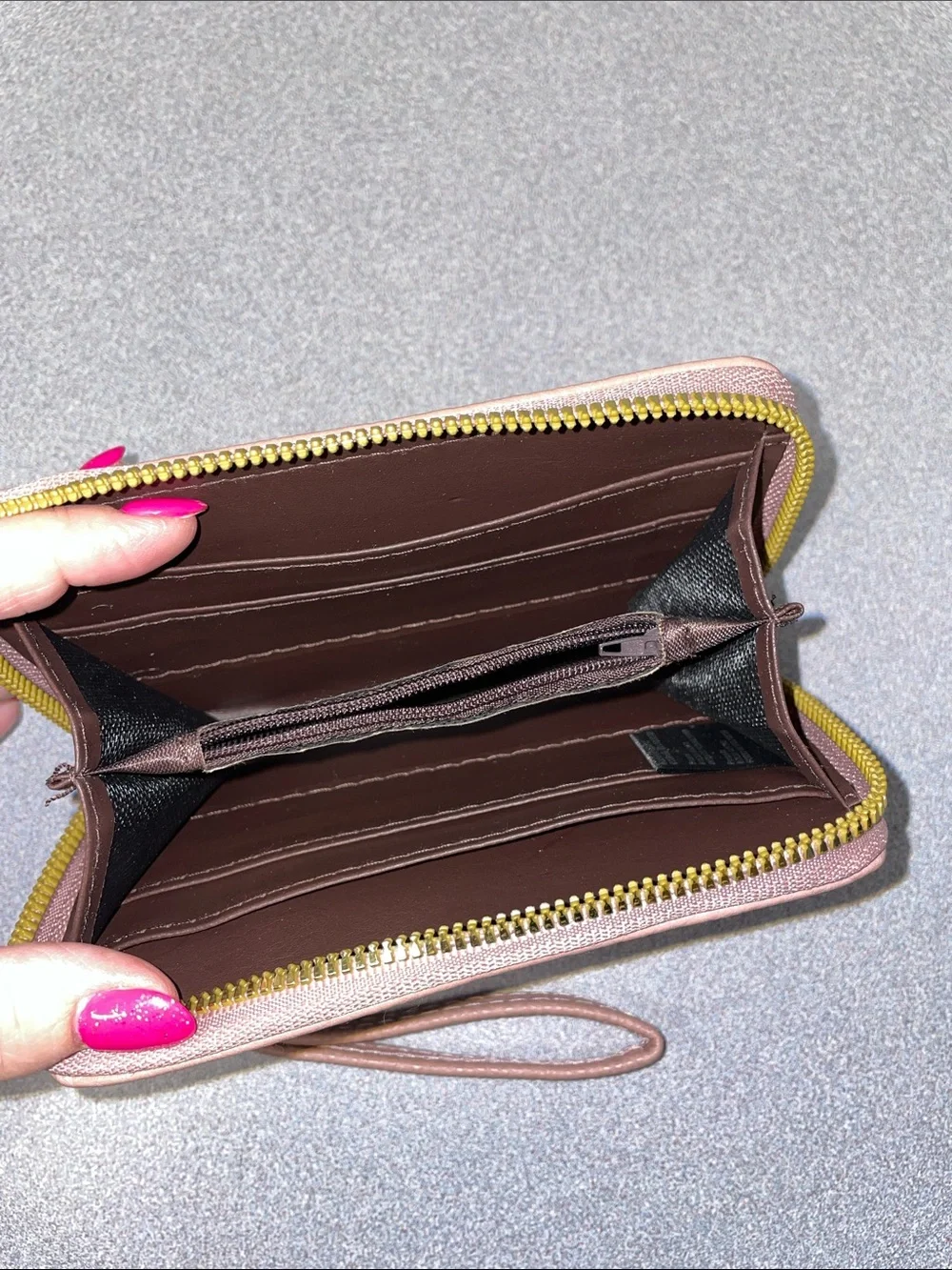 Women’s Wristlet Wallet in Blush Pink with Gold Emblem